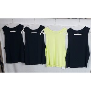 Calme Womens Muscle Tank Top 100% Cotton Bundle 4 Pack Black Neon Yellow Large